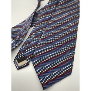 Seta Zone Mens 100% Silk Tie Blue Red Yellow Polka Dot Geometric Striped Pattern